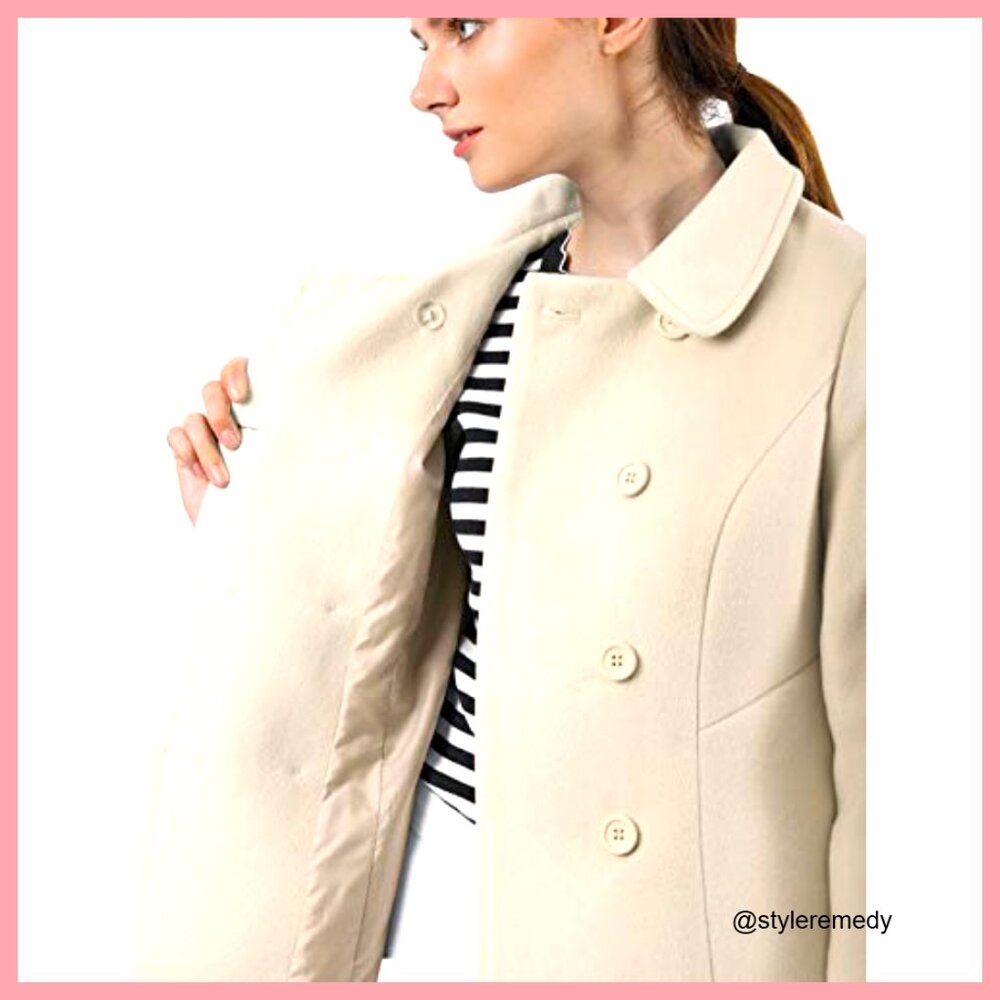 Polyester Peter Pan Collar Double Breasted Trench… - image 3